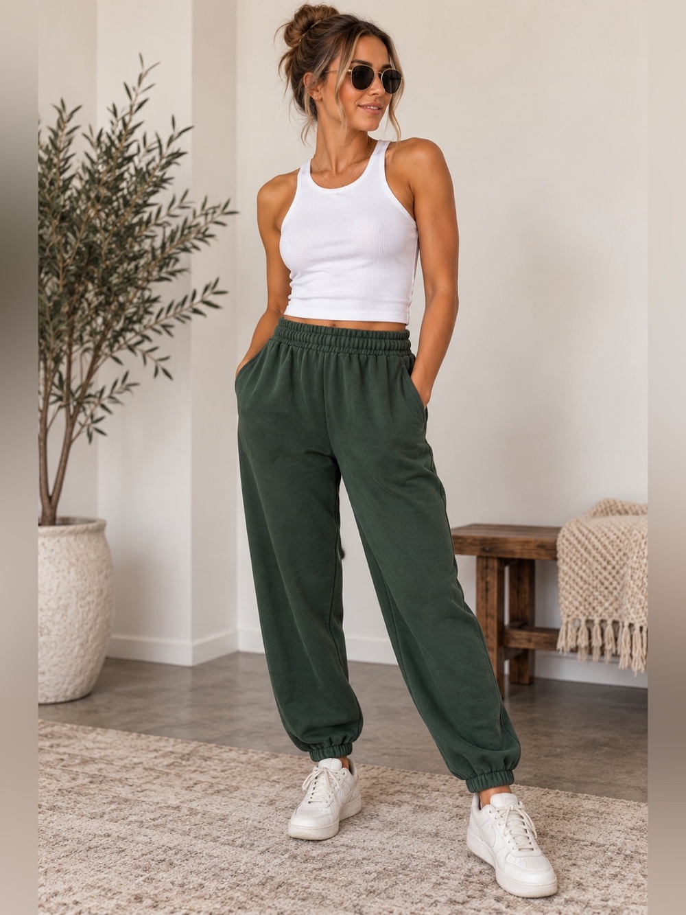 Brandy Melville Green Cotton Blend Jogger Sweatpants Size S